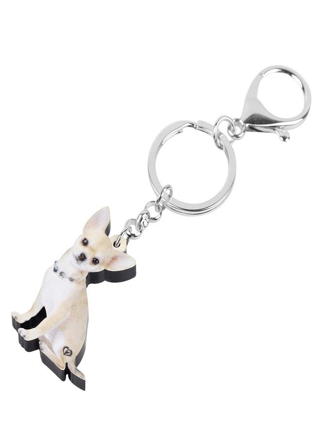 DUOWEI Adorable Sitting Chihuahua Dog Keychain Acrylic Pet Keyring Key for Women Teen Girl Charm Gift (White) - Image 3