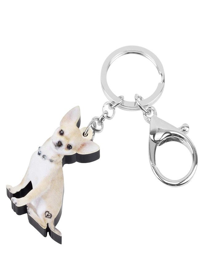 DUOWEI Adorable Sitting Chihuahua Dog Keychain Acrylic Pet Keyring Key for Women Teen Girl Charm Gift (White) - Image 2