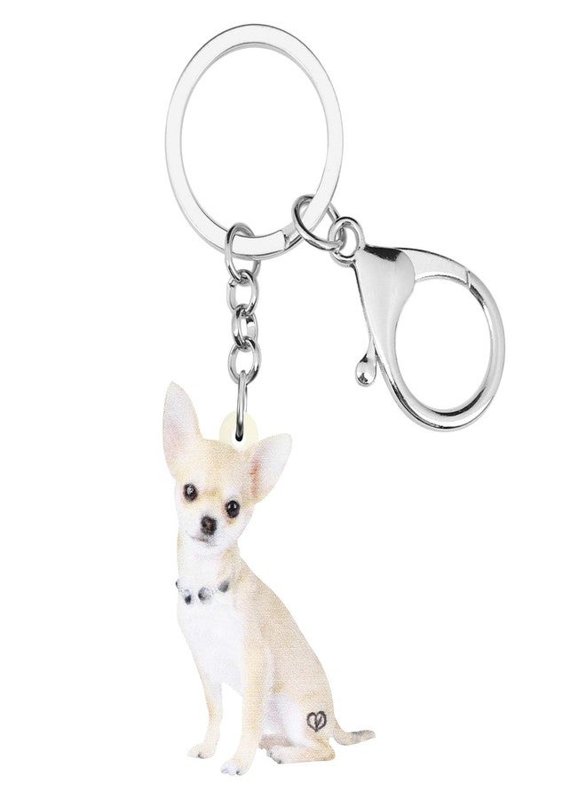 DUOWEI Adorable Sitting Chihuahua Dog Keychain Acrylic Pet Keyring Key for Women Teen Girl Charm Gift (White) - Image 1