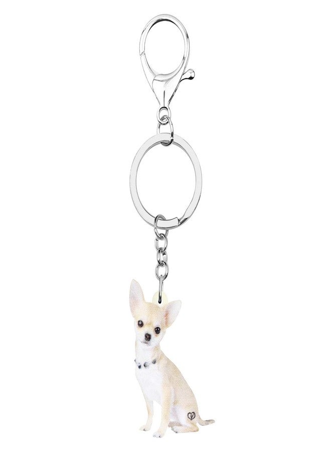 DUOWEI Adorable Sitting Chihuahua Dog Keychain Acrylic Pet Keyring Key for Women Teen Girl Charm Gift (White) - Image 4