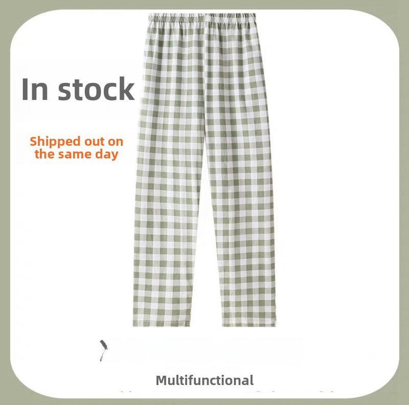 Spring Summer Womens Comfy Sleep Pants light green CHECK