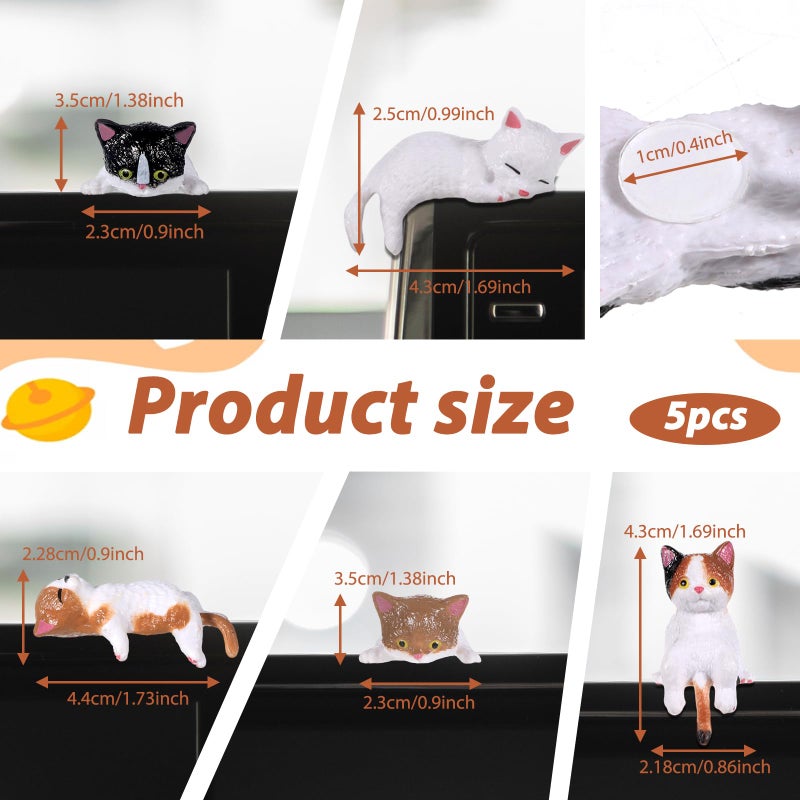 Tucnoeu 5pcs Cute Cat Fingurine Computer Monitor Decor, Mini Cat Figurines, Car Accessories Interior, Mini Resin Cats for Computer Monitors, Car Screens, Desks - Image 2