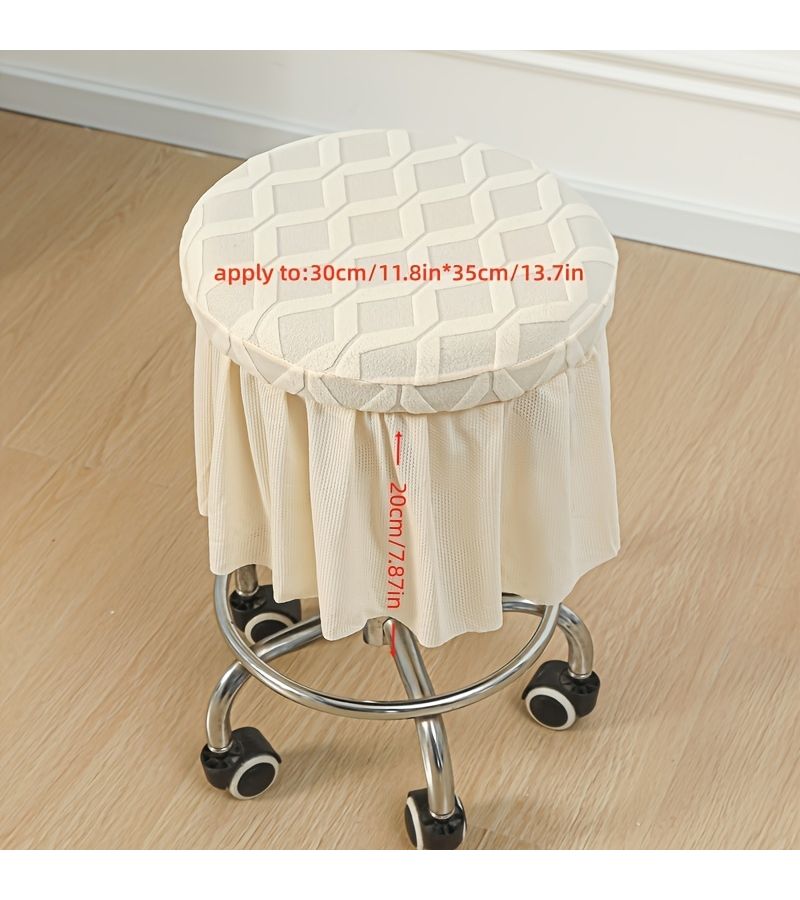 1pc Elegant Round Stool Cover Olive Green With Lace Skirt Hem Elastic Base Decorative Stretchable Chair Cover Machine Washable - Image 4