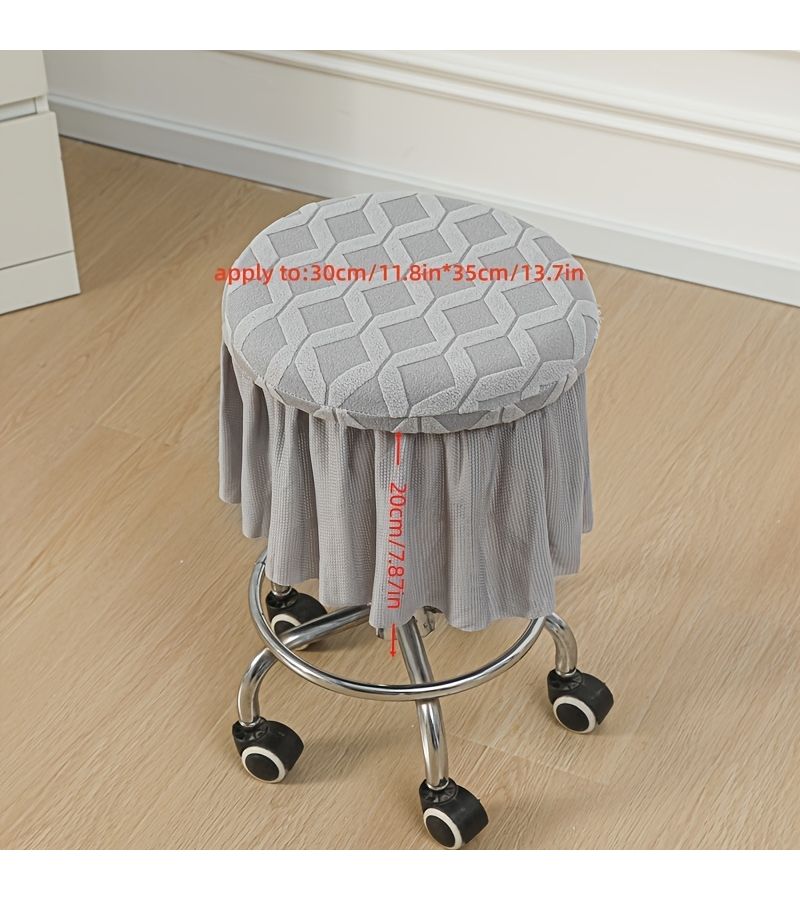 1pc Elegant Round Stool Cover Olive Green With Lace Skirt Hem Elastic Base Decorative Stretchable Chair Cover Machine Washable - Image 1