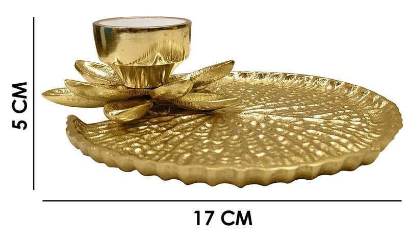 SATVIK Pooja Golden Metal Designer Thali Inbuilt Flower Lotus Petals Diya Dia Traditional Indian Hindu Temple Rituals Mandir Diwali Pujan Deepawali Home Decor Platter Gifts Items - Image 2