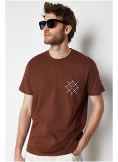 trendyol Brown Regular/Regular Fit Logo Printed 100% Cotton Short Sleeve T-Shirt TMNSS20TS0984  - Image 1