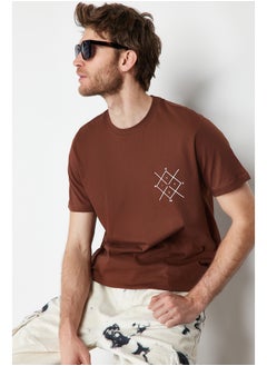 trendyol Brown Regular/Regular Fit Logo Printed 100% Cotton Short Sleeve T-Shirt TMNSS20TS0984  - Image 3