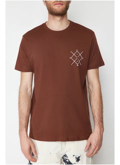 trendyol Brown Regular/Regular Fit Logo Printed 100% Cotton Short Sleeve T-Shirt TMNSS20TS0984  - Image 4