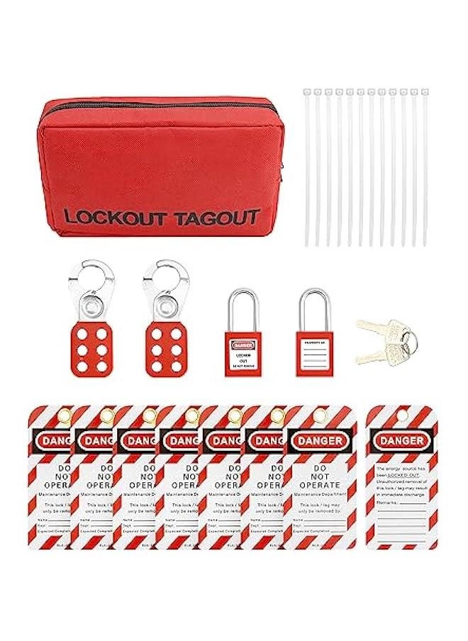 Arabest Lockout Tagout Kit with Hasps, Lockout Tags, Red Loto Locks, Two Padlocks with Keys, Electrical Lock Out Tag Out Kit for Electrical Lockout Applications  - Image 1