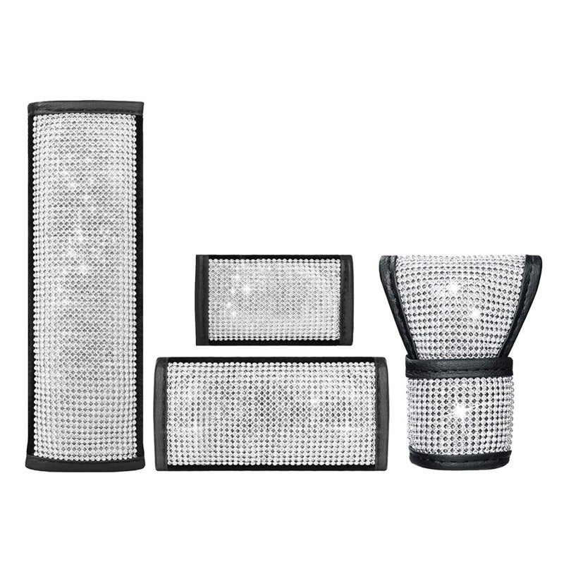 PU Leather Shift Cover: Wear-Resistant Anti-Slip Durable - Sparkling Crystal Diamond Decor Gear Protector for Most Car Interiors, Women Car Decor Enthusiasts - Image 4
