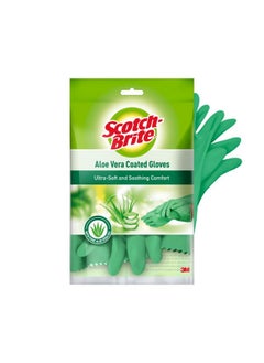 Scotch Brite Scotch-Brite Latex Aloe Vera Coated Gloves,Keeps Hands Cool&Comfortable,Extra Thick,Beaded Cuffs,Anti-Slip Diamond Pattern. For Dishwashing,Gardening&Kitchen Cleaning(1 Pair)  - Image 1