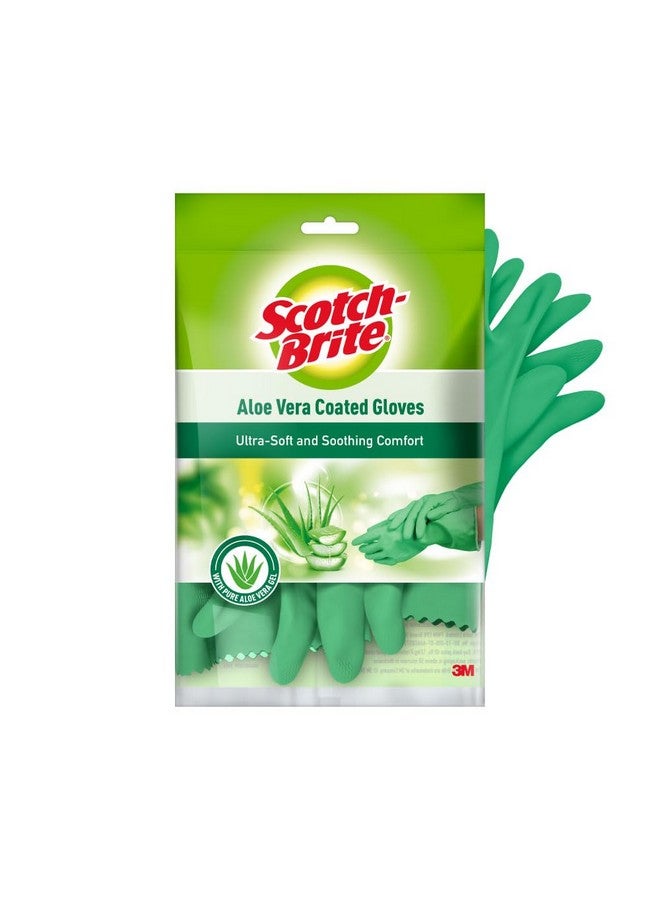 Scotch Brite Scotch-Brite Latex Aloe Vera Coated Gloves,Keeps Hands Cool&Comfortable,Extra Thick,Beaded Cuffs,Anti-Slip Diamond Pattern. For Dishwashing,Gardening&Kitchen Cleaning(1 Pair) - Image 1