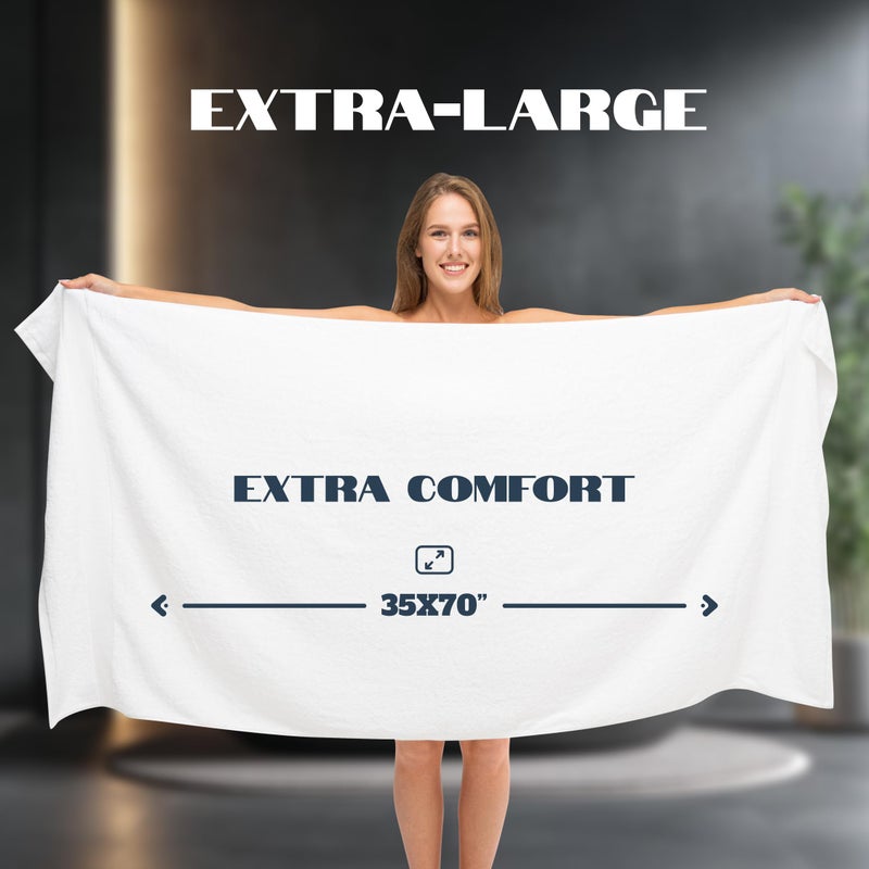 White Classic Luxury Bath Sheets Towels for Adults Extra Large | Highly Absorbent Hotel Collection | 35x70 Inch | 2 Pack (White) - Image 4