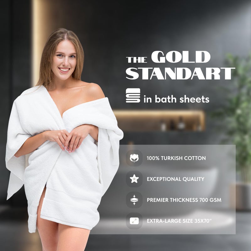 White Classic Luxury Bath Sheets Towels for Adults Extra Large | Highly Absorbent Hotel Collection | 35x70 Inch | 2 Pack (White) - Image 2