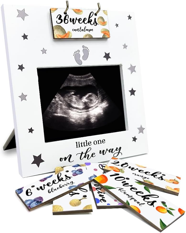 AHANDMAKER Sonogram Picture Frame Ultrasound Picture Frame with Baby Countdown Weeks Sonogram Pregnancy Milestone Gifts for pecting Parents First Time Moms Fruit Pattern Pregnancy Announcement - Image 1