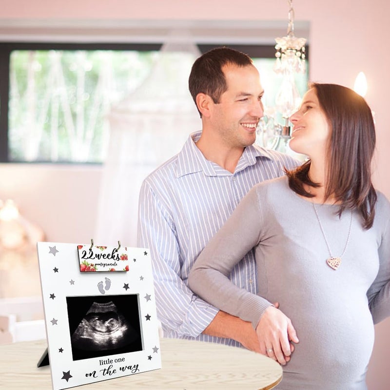 AHANDMAKER Sonogram Picture Frame Ultrasound Picture Frame with Baby Countdown Weeks Sonogram Pregnancy Milestone Gifts for pecting Parents First Time Moms Fruit Pattern Pregnancy Announcement - Image 2