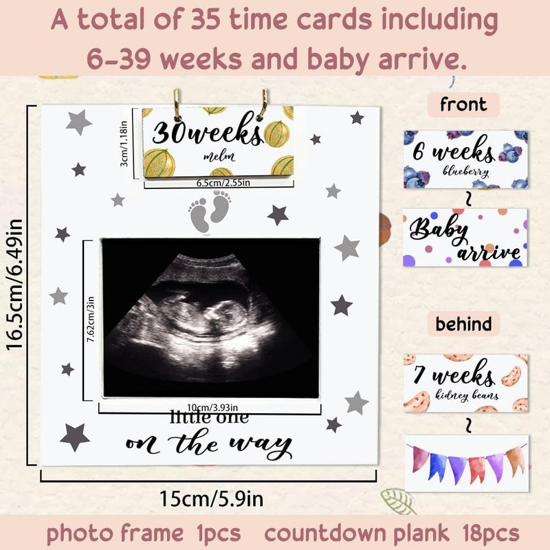 AHANDMAKER Sonogram Picture Frame Ultrasound Picture Frame with Baby Countdown Weeks Sonogram Pregnancy Milestone Gifts for pecting Parents First Time Moms Fruit Pattern Pregnancy Announcement - Image 3