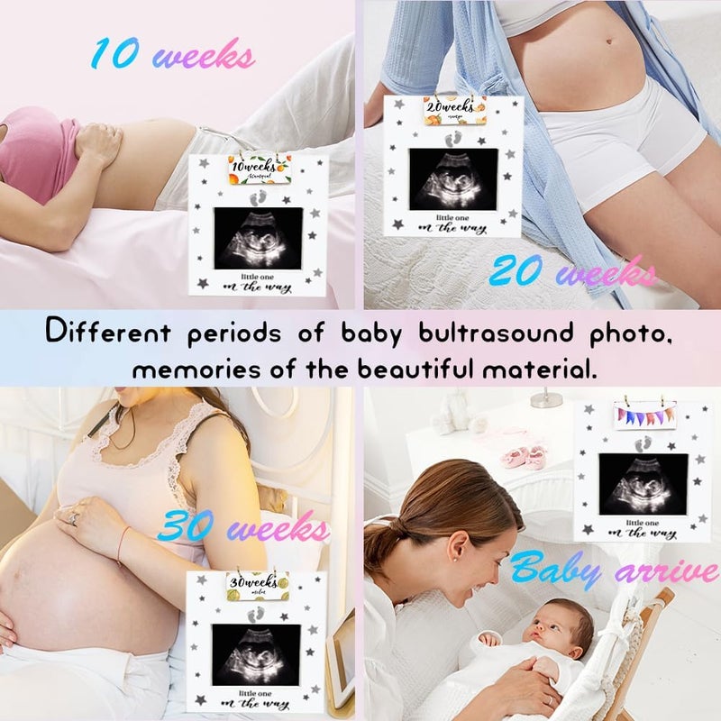 AHANDMAKER Sonogram Picture Frame Ultrasound Picture Frame with Baby Countdown Weeks Sonogram Pregnancy Milestone Gifts for pecting Parents First Time Moms Fruit Pattern Pregnancy Announcement - Image 4