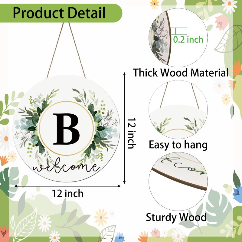 YUNKKIN Monogram Letter B Wreaths for Front Door Wreath Wooden Welcome Sign for Front Door Decor Floral Family Last Name Initial House Warming Spring Summer Porch Rustic Wall Home Kitchen Boho Decorations - Image 2