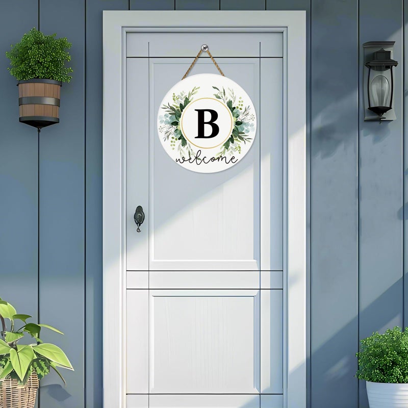 YUNKKIN Monogram Letter B Wreaths for Front Door Wreath Wooden Welcome Sign for Front Door Decor Floral Family Last Name Initial House Warming Spring Summer Porch Rustic Wall Home Kitchen Boho Decorations - Image 3