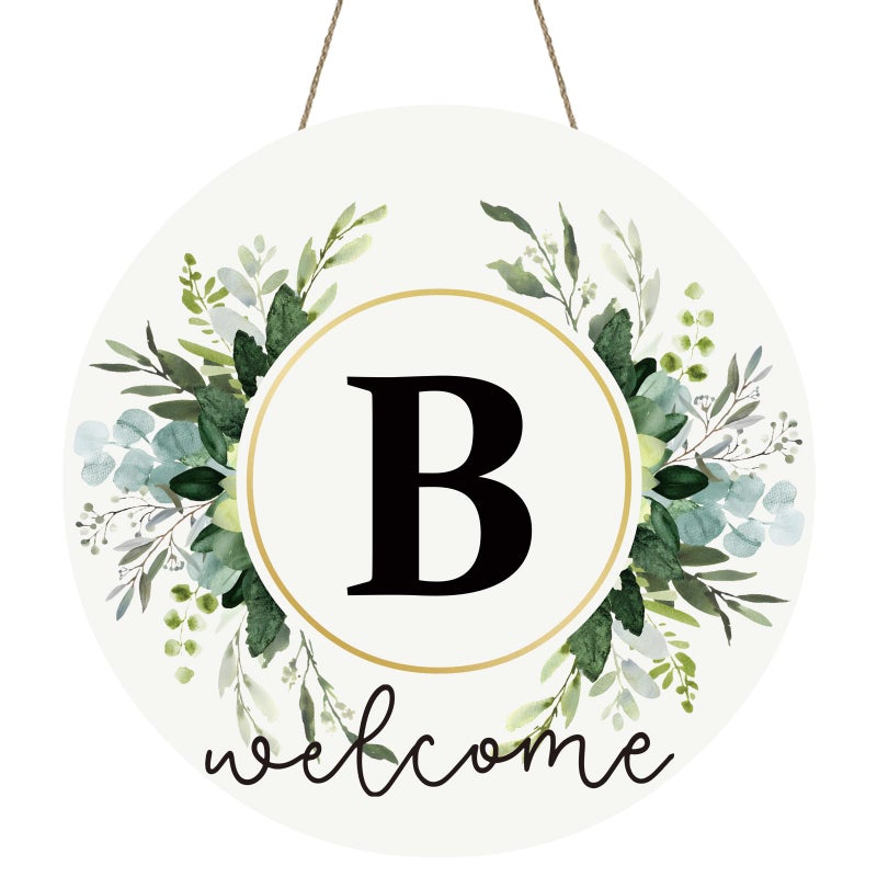 YUNKKIN Monogram Letter B Wreaths for Front Door Wreath Wooden Welcome Sign for Front Door Decor Floral Family Last Name Initial House Warming Spring Summer Porch Rustic Wall Home Kitchen Boho Decorations - Image 1