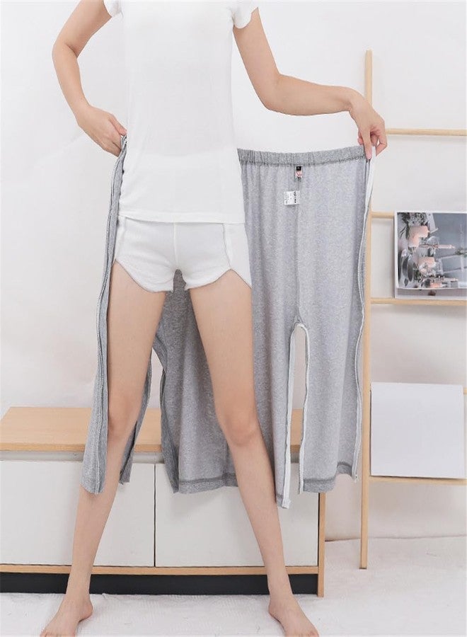 LAROTSUBA Zipper Patient Clothing,Patient Care Pants,Full Open Post Surgery Pants,Leg Post Surgery Pant Suit for Home Care,Post Surgery,Dialysis,Elderly,Fracture,Disability,Rehab(Cropped,Grey,XL) - Image 2