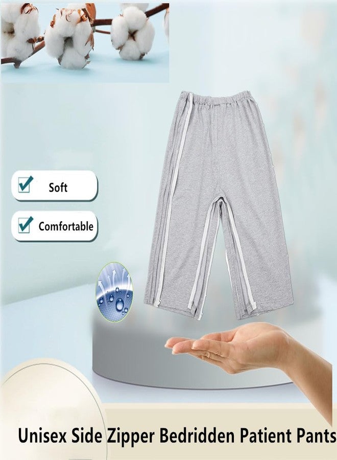 LAROTSUBA Zipper Patient Clothing,Patient Care Pants,Full Open Post Surgery Pants,Leg Post Surgery Pant Suit for Home Care,Post Surgery,Dialysis,Elderly,Fracture,Disability,Rehab(Cropped,Grey,XL) - Image 3