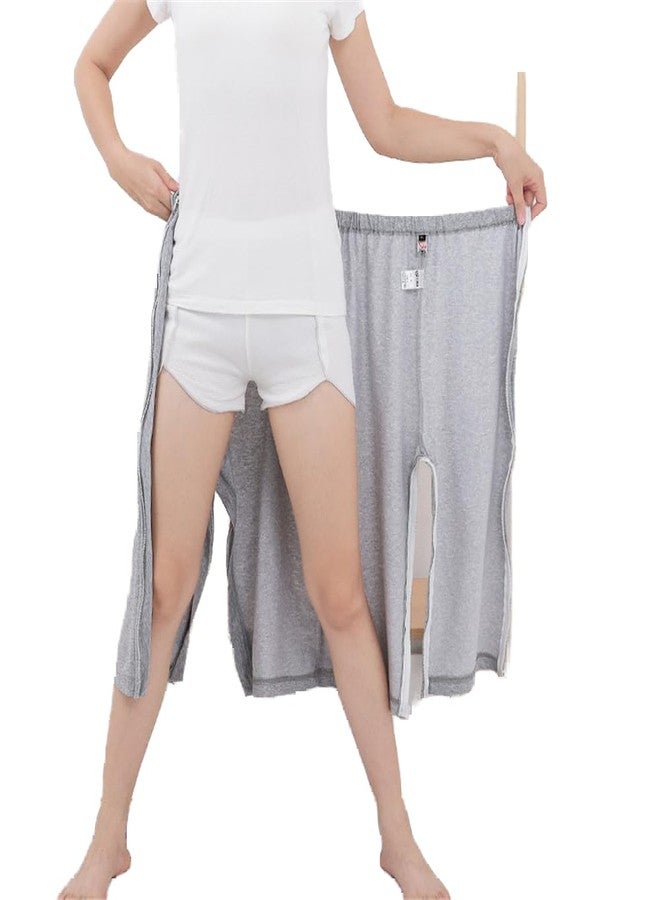 LAROTSUBA Zipper Patient Clothing,Patient Care Pants,Full Open Post Surgery Pants,Leg Post Surgery Pant Suit for Home Care,Post Surgery,Dialysis,Elderly,Fracture,Disability,Rehab(Cropped,Grey,XL) - Image 1