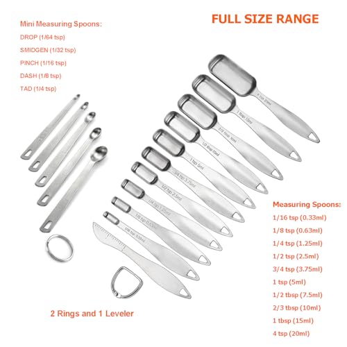 Lucksury 18/8 Stainless Steel Measuring Spoons Set of 16 Pieces, Includes 10 Narrow, 1 Leveler and 5 Mini Spoons - Image 3