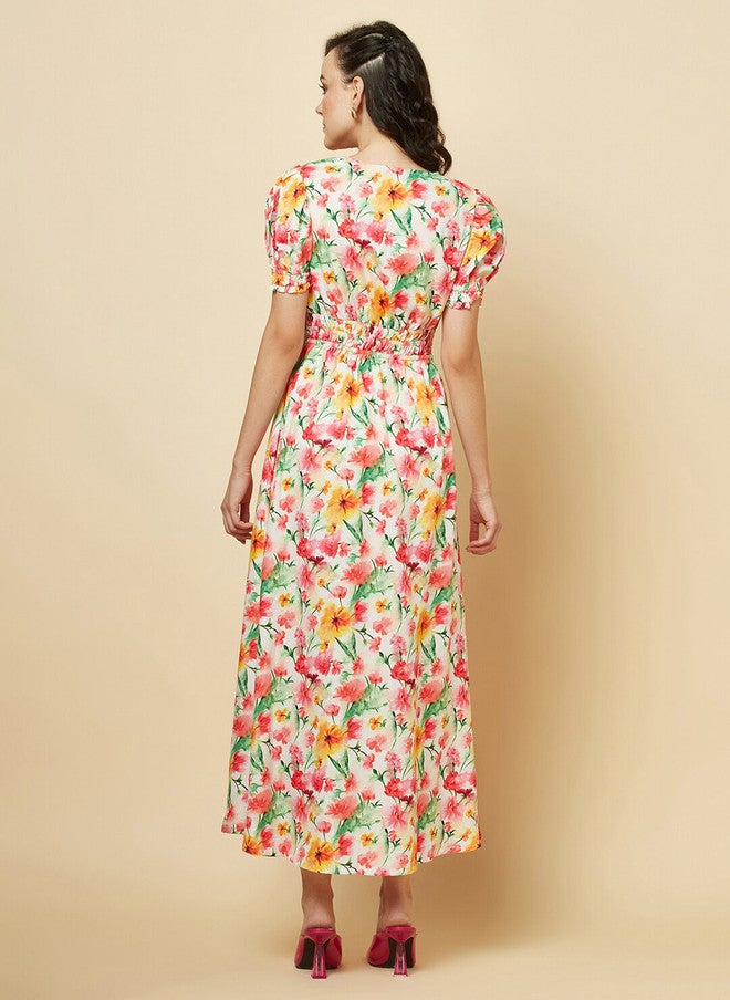 RAASSIO فستان ماكسي بأكمام منتفخة مزخرف بالأزهار للنساء - Image 5