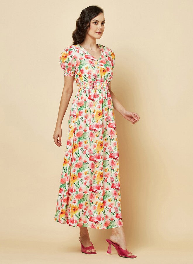 RAASSIO فستان ماكسي بأكمام منتفخة مزخرف بالأزهار للنساء - Image 3