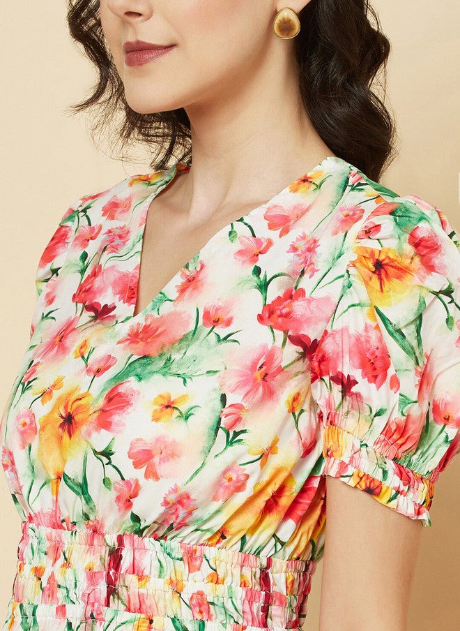 RAASSIO فستان ماكسي بأكمام منتفخة مزخرف بالأزهار للنساء - Image 2