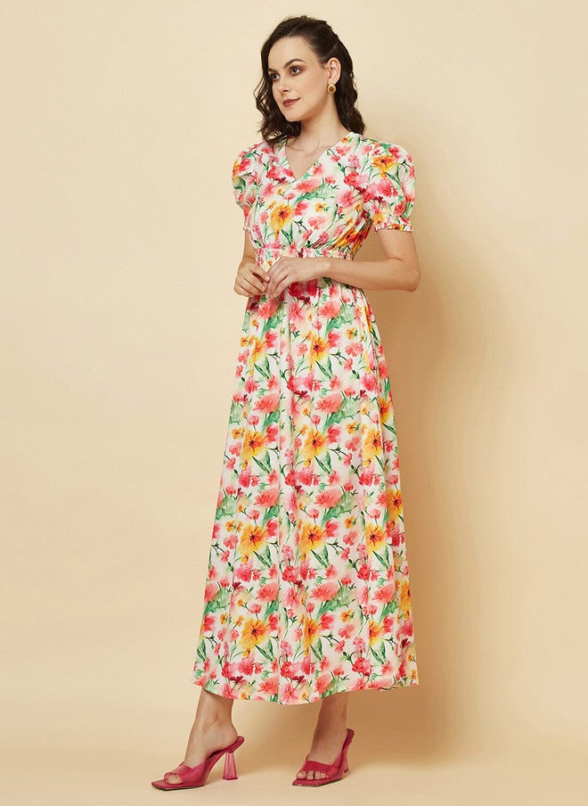 RAASSIO فستان ماكسي بأكمام منتفخة مزخرف بالأزهار للنساء - Image 4