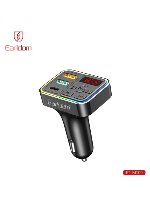 شاحن سيارة Earldom M109 4 في 1 مع منفذين USB مزدوجين ومنفذ Type-C - أسود
