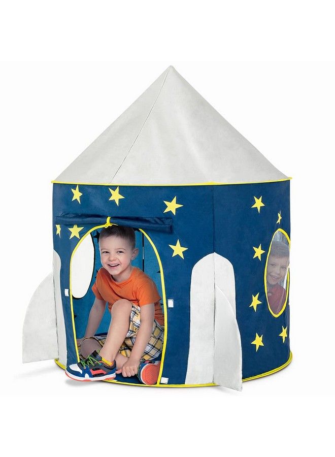 FoxPrint Rocket Ship Tent Space Themed Pretend Play Tent Space Play House Spaceship Tent For Kids Foldable Pop Up Star Play Tent Blue - Image 2