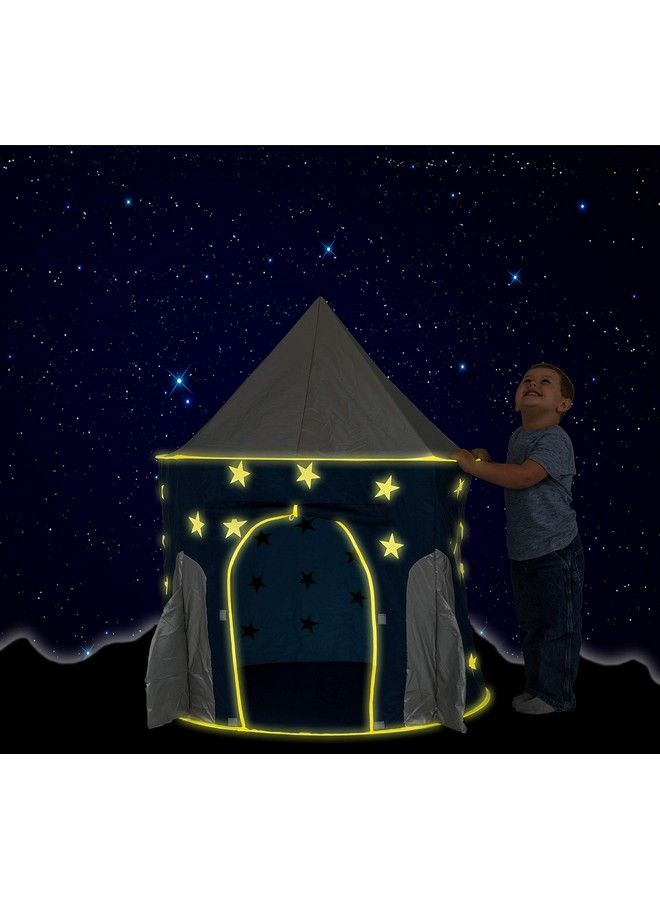 FoxPrint Rocket Ship Tent Space Themed Pretend Play Tent Space Play House Spaceship Tent For Kids Foldable Pop Up Star Play Tent Blue - Image 3