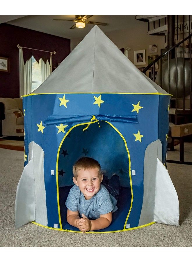 FoxPrint Rocket Ship Tent Space Themed Pretend Play Tent Space Play House Spaceship Tent For Kids Foldable Pop Up Star Play Tent Blue - Image 5