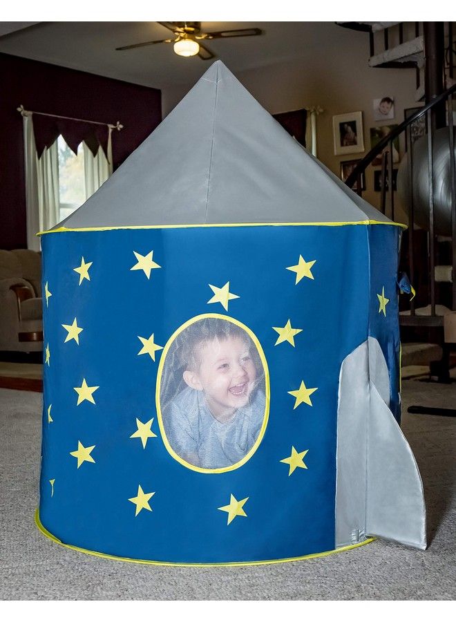 FoxPrint Rocket Ship Tent Space Themed Pretend Play Tent Space Play House Spaceship Tent For Kids Foldable Pop Up Star Play Tent Blue - Image 4