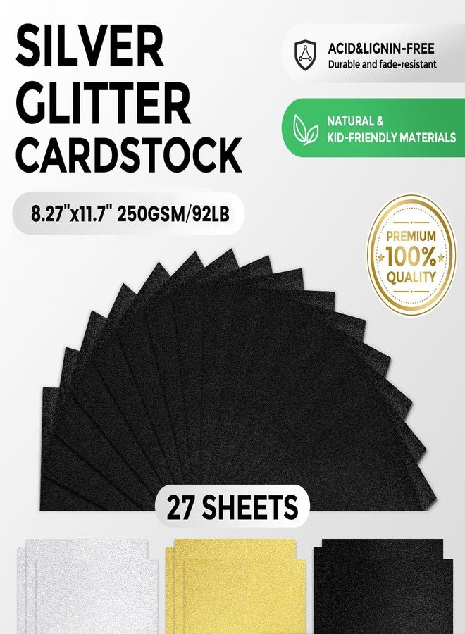 BOOKNOW 27 Sheets Black Glitter Cardstock Paper, 8.5 x 11 Inches Sparkling Card Stock Paper for Card Making, Back to School Supplies, 250GSM - Image 2