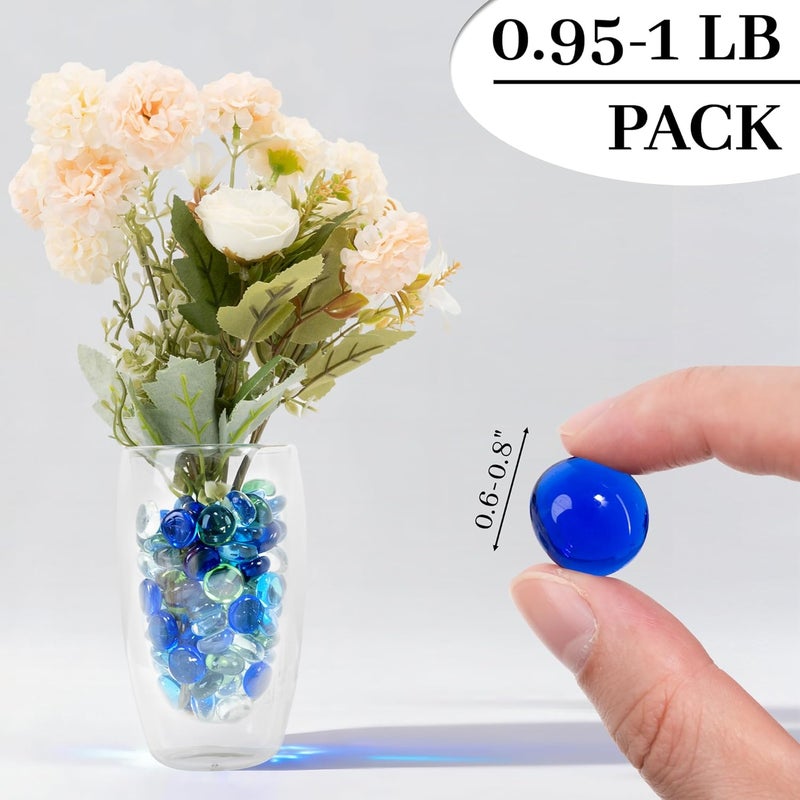 Foncomy Flat Glass Marbles, 0.97 lb Vase Filler Pebbles Gems, Decorative Glass Beads for Vases, Crafts, Floral, Mancala Stones, Aquarium Rocks for Fish Tank(Approx. 80-100 PCS),Mixed Green and Blue - Image 2