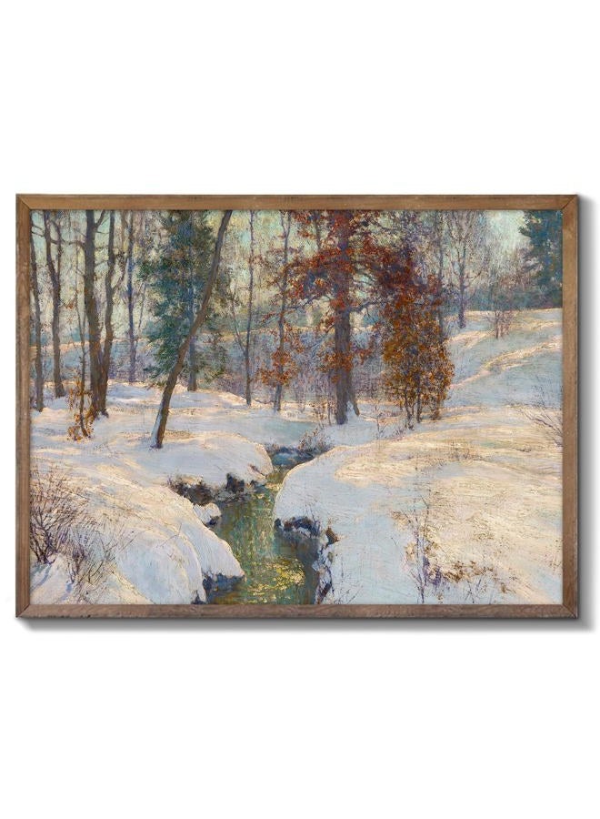 XOCUUI Unframed Vintage Winter Snow Landscape Wall Art, Aesthetic Painting Decor, Country Landscape Pictures Decorations Indoor, 8x10 Inch Canvas Print Gallery Artwork for Living Room and Bedroom - Image 1