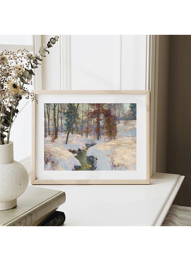 XOCUUI Unframed Vintage Winter Snow Landscape Wall Art, Aesthetic Painting Decor, Country Landscape Pictures Decorations Indoor, 8x10 Inch Canvas Print Gallery Artwork for Living Room and Bedroom - Image 2
