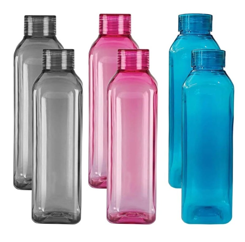 BLUELIVING BLUELIVING H2O Unbreakable Plastic Bottle Lid is sealed by a silicone ring Leak proof breakproof Best Usage for OfficeSchoolCollegePicnicFridge 1 Liter Assorted Set of 6 