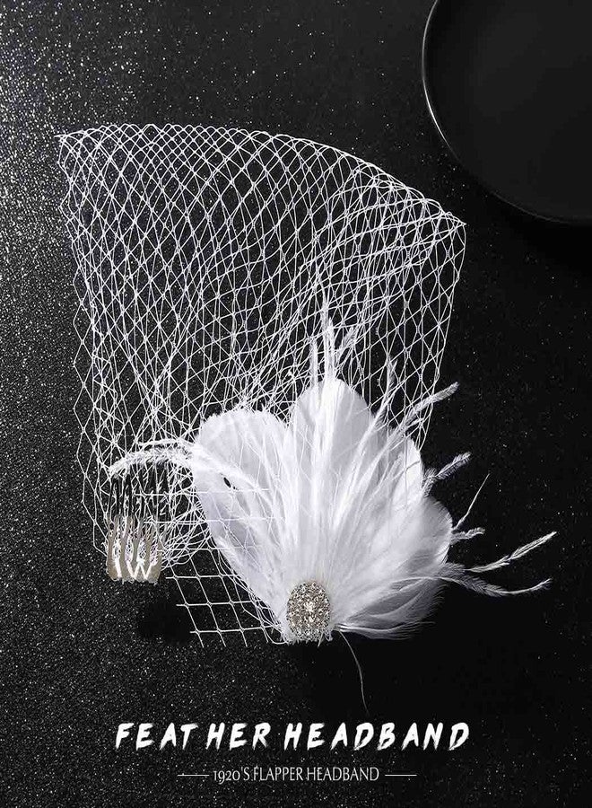 Unsutuo Feather Birdcage Veil Bridal Bandeau Veil Fascinator Net Veil with Headpiece for Women and Girls - Image 2