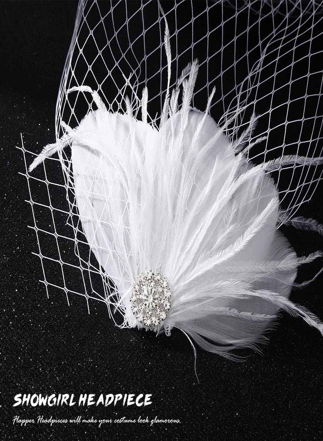 Unsutuo Feather Birdcage Veil Bridal Bandeau Veil Fascinator Net Veil with Headpiece for Women and Girls - Image 4