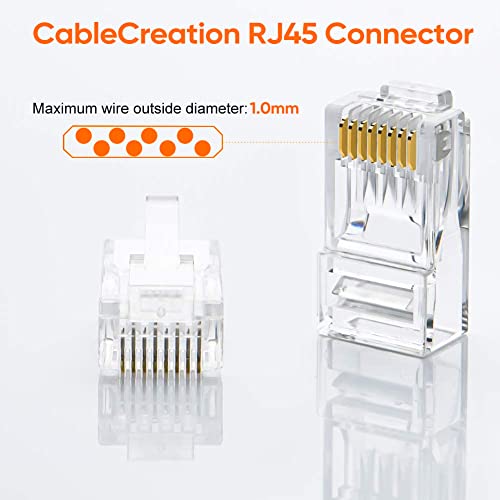 CableCreation Cat6 RJ45 Connectors, 100-PACK Cat6 RJ45 Ends, Ethernet Cable Crimp Connectors UTP Network Plug for Solid Wire and Standard Cable, Transparent - Image 5