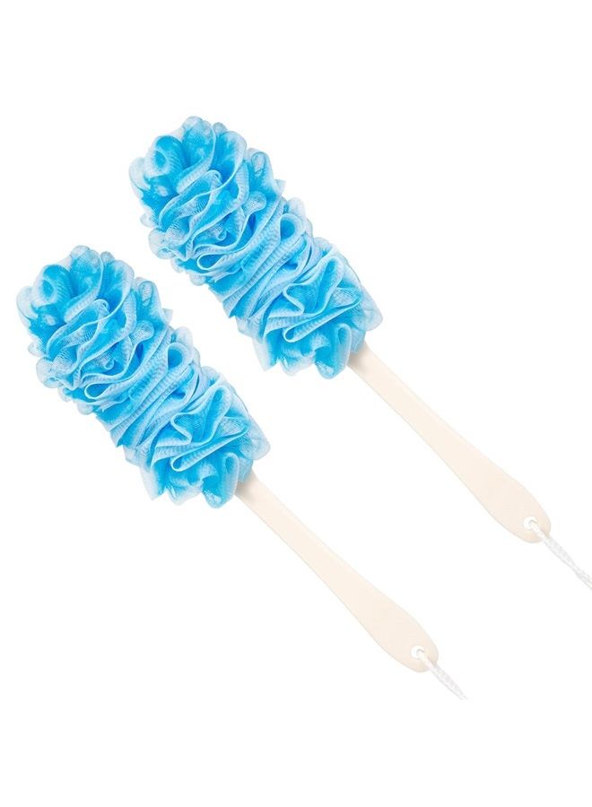 Arswin Loofah Back Scrubber for Shower,Loofah On a Stick,Anti-Slip Long Handle Bath Sponge Shower Brush,Soft Nylon Mesh Body Brush for Women&Men (Pack of 2, Blue) - Image 1