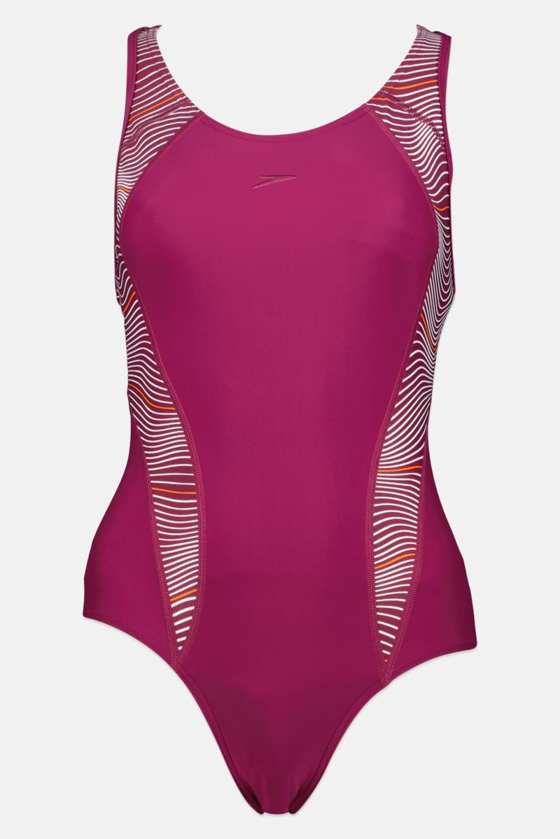 speedo Women Stripe One Piece Swimsuit, Multicolor - Image 1