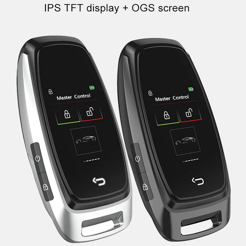 مفتاح ريموت ذكي بشاشة LCD لتشغيل السيارة، إطار مصنوع من سبيكة الزنك، وصلة BT 5.0، دقة شاشة 240x320، بطارية سعة 800 مللي أمبير ساعة، خاصية رفع النوافذ تلقائيًا، مضاد لفقدان المفتاح، يمكن تشغيل السيارة بضغطة زر واحدة (لون فضي). - Image 2