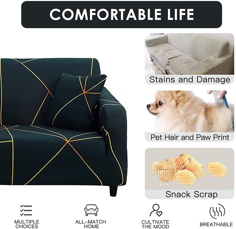 House of Quirk Universal Triple Seater Sofa Cover Big Elasticity Cover for Couch Flexible Stretch Sofa Slipcover 140 GSM (Green Gold Prism, 185-230cm) - Image 5